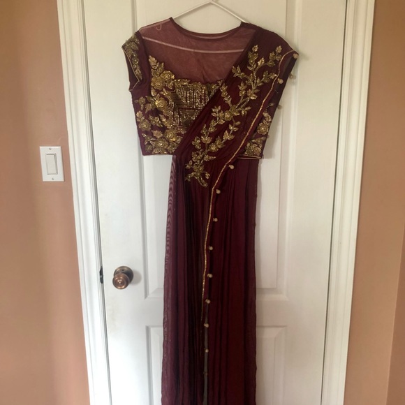 Maroon and Brown Lehenga with heavy skirt - Picture 8 of 8